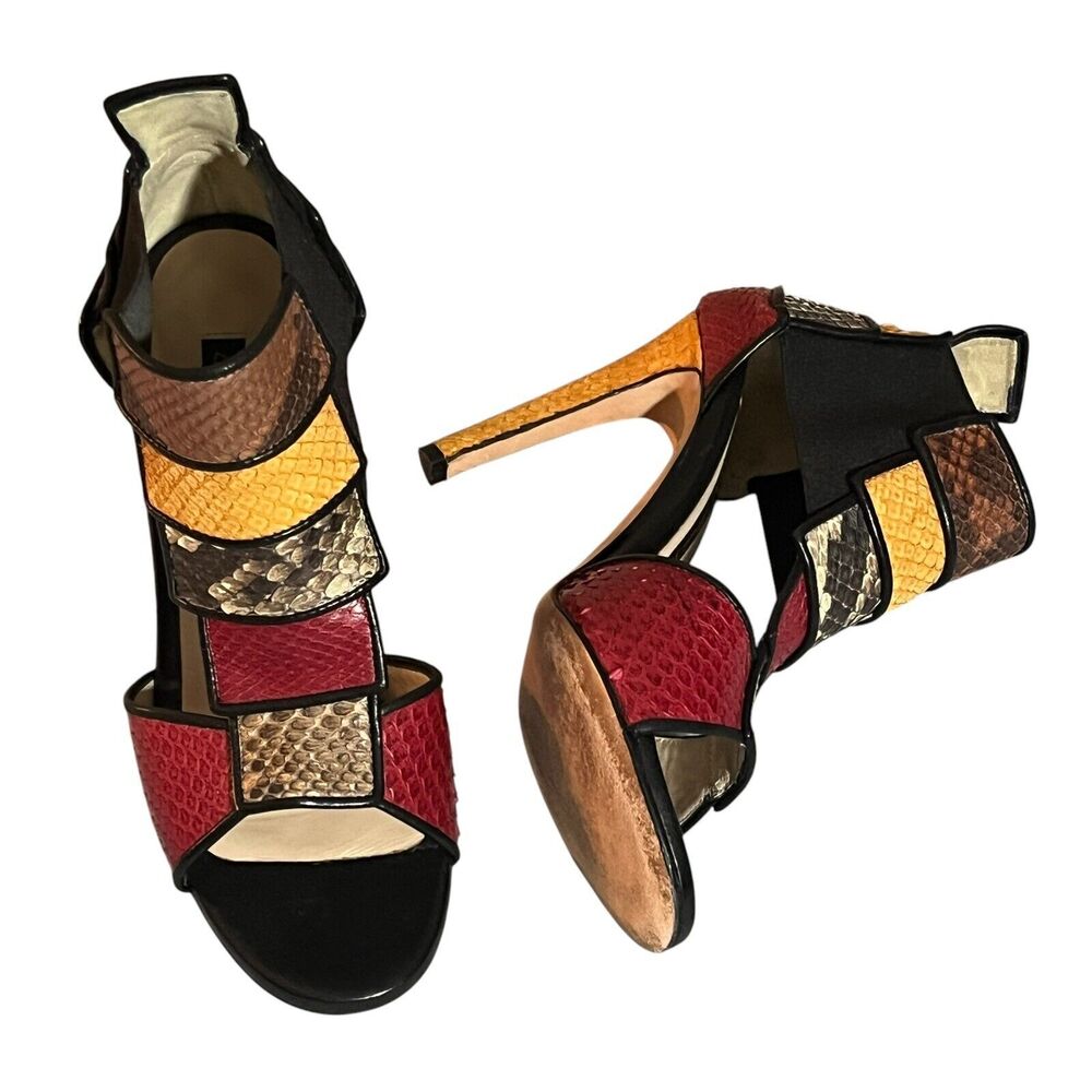 Chrissie Morris Sz 36.5/6 Snakeskin Stilletto Sandals 4" Heels Party Cocktail